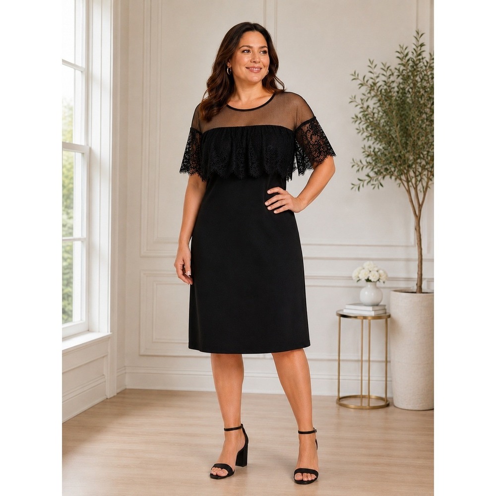 Roz & Ali Black Lace Dress Womens 14 LBD Cocktail Party Wedding Evening